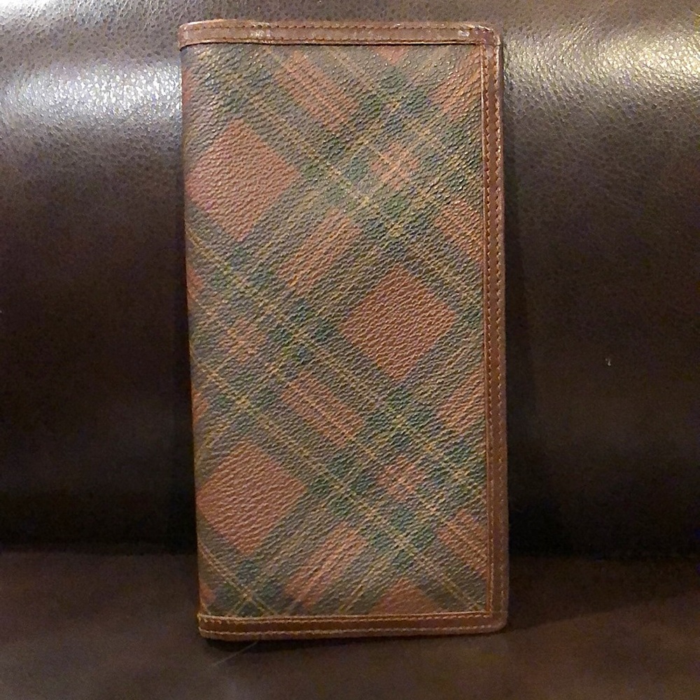 RALPH LAUREN Brown Green Tartan Plaid Long Bifold Wallet with Coin Section